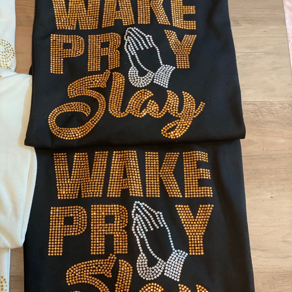 Rhinestone Tee “WAKE, PRAY 🙏🏽SLAY”
